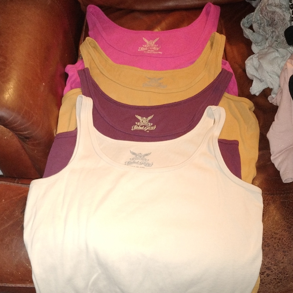 4 Faded Glory Women's Tank Tops - Cream, Purple, Pink, Mustard